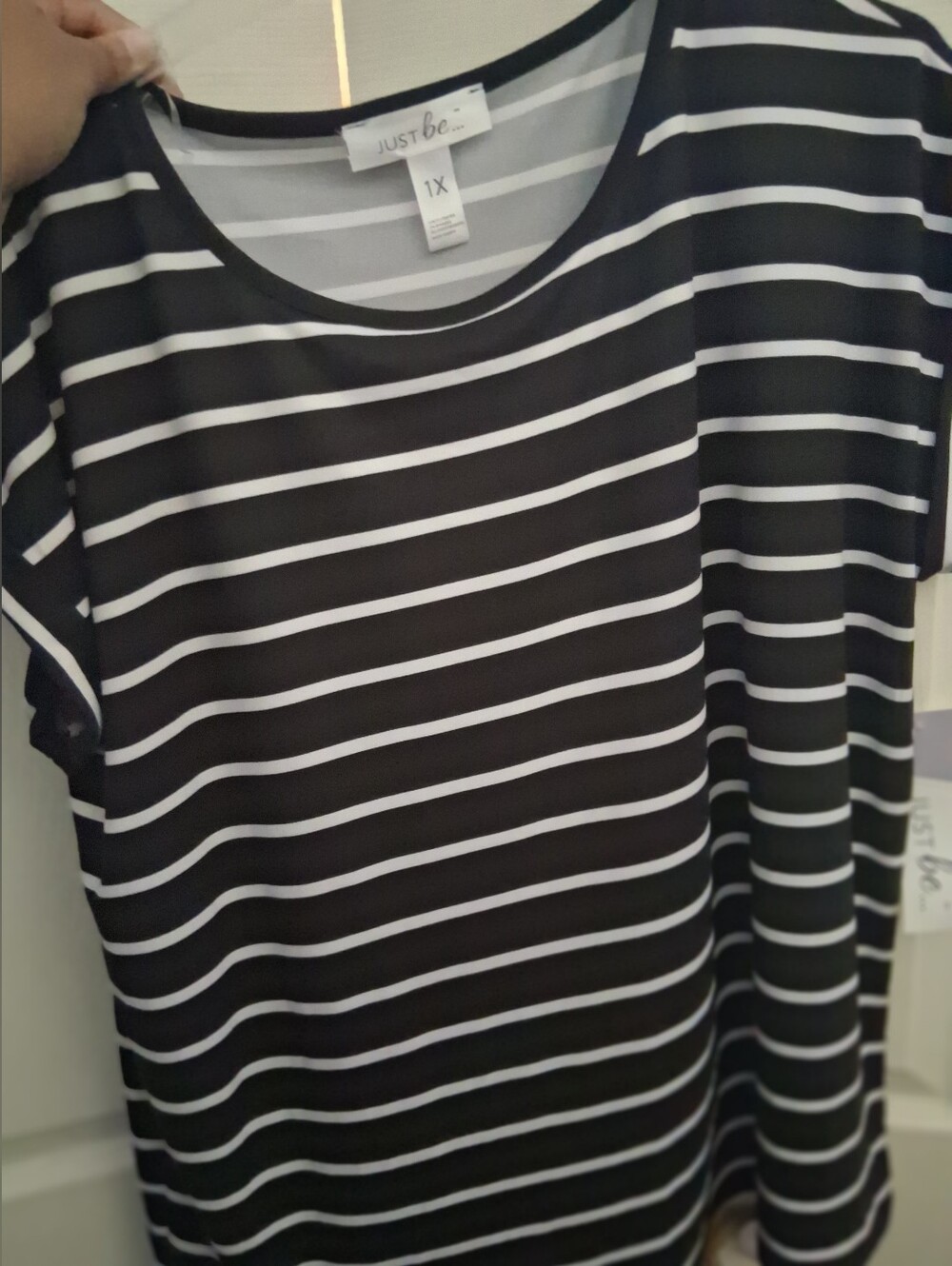 just be Black & White Horizontal Stripe Short Sleeve Top